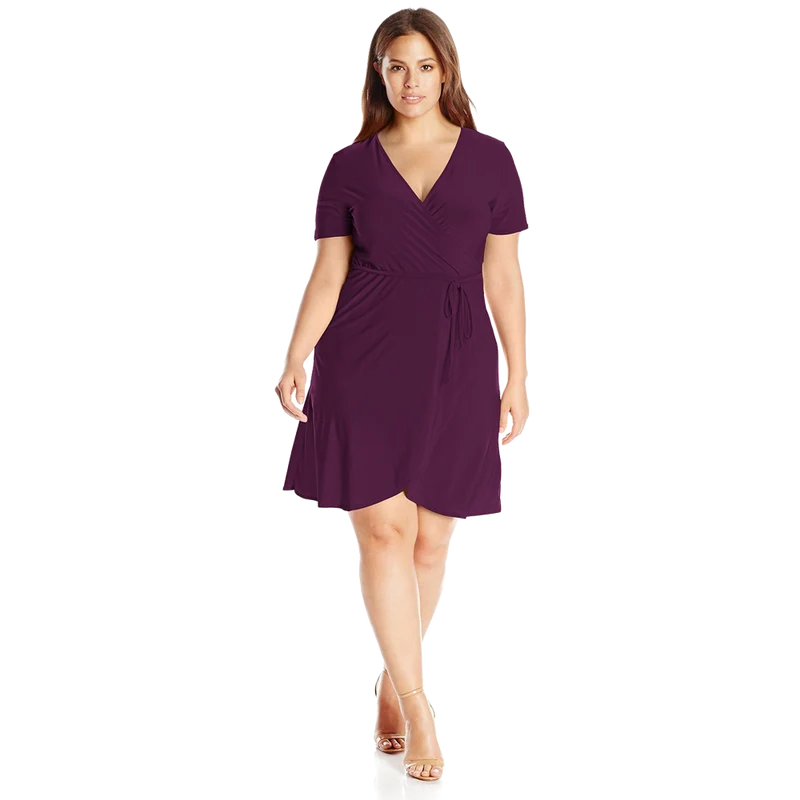 Star Vixen Women's Plus Size Short Sleeve Ballerina Wrap Dress