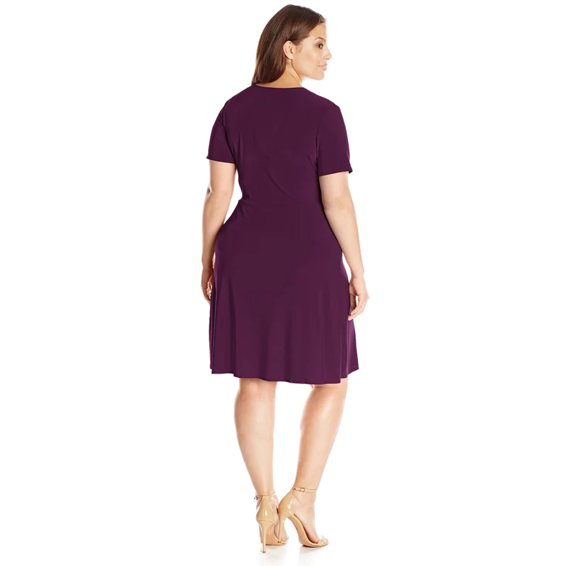 Star Vixen Women's Plus Size Short Sleeve Ballerina Wrap Dress