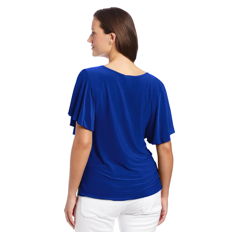 Star Vixen Women's Plus Size Flutter Sleeve Colorblock Top