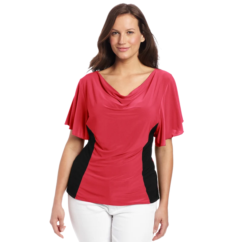 Star Vixen Women's Plus Size Flutter Sleeve Colorblock Top