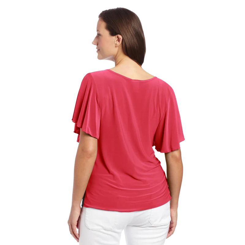 Star Vixen Women's Plus Size Flutter Sleeve Colorblock Top