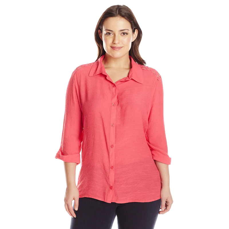 Sag Harbor Women's Plus Size Crochet Yoke Shirt