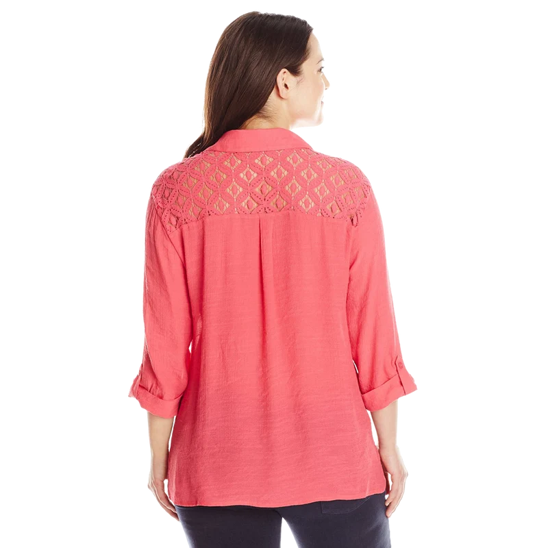 Sag Harbor Women's Plus Size Crochet Yoke Shirt