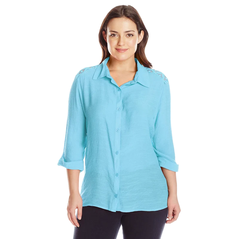 Sag Harbor Women's Plus Size Crochet Yoke Shirt