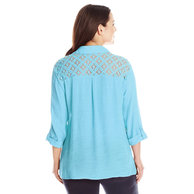 Sag Harbor Women's Plus Size Crochet Yoke Shirt