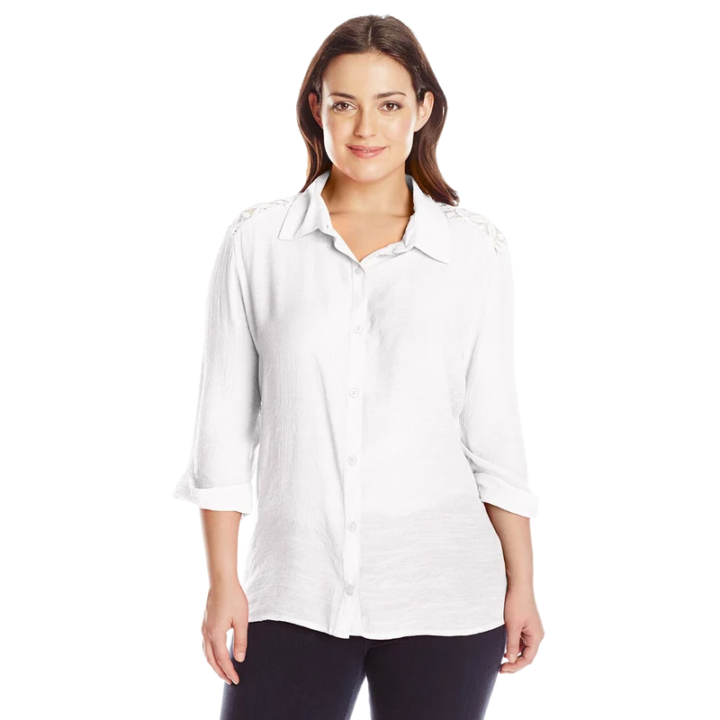 Sag Harbor Women's Plus Size Crochet Yoke Shirt