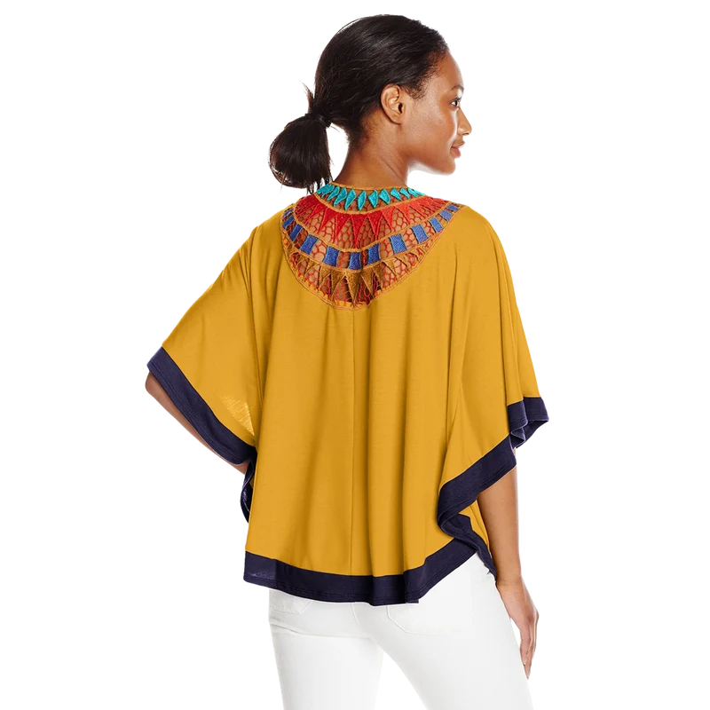 NY Collection Women's Elbow Length Scoop Neck Poncho with Crochet At Back