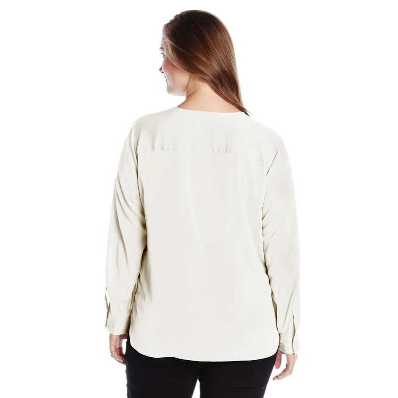 Calvin Klein Women's Plus Size V Neck Draped Roll Sleeve Top Blouse
