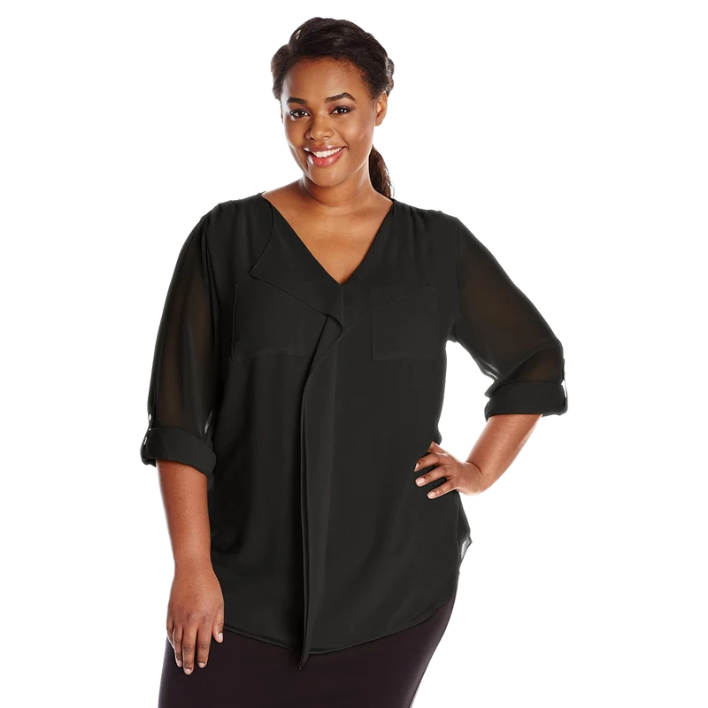 Calvin Klein Women's Plus Size Modern Essential Ruffle Front Blouse