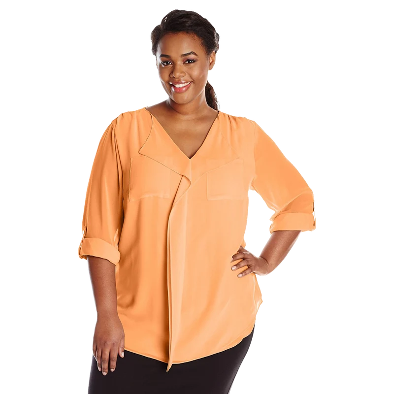 Calvin Klein Women's Plus Size Modern Essential Ruffle Front Blouse