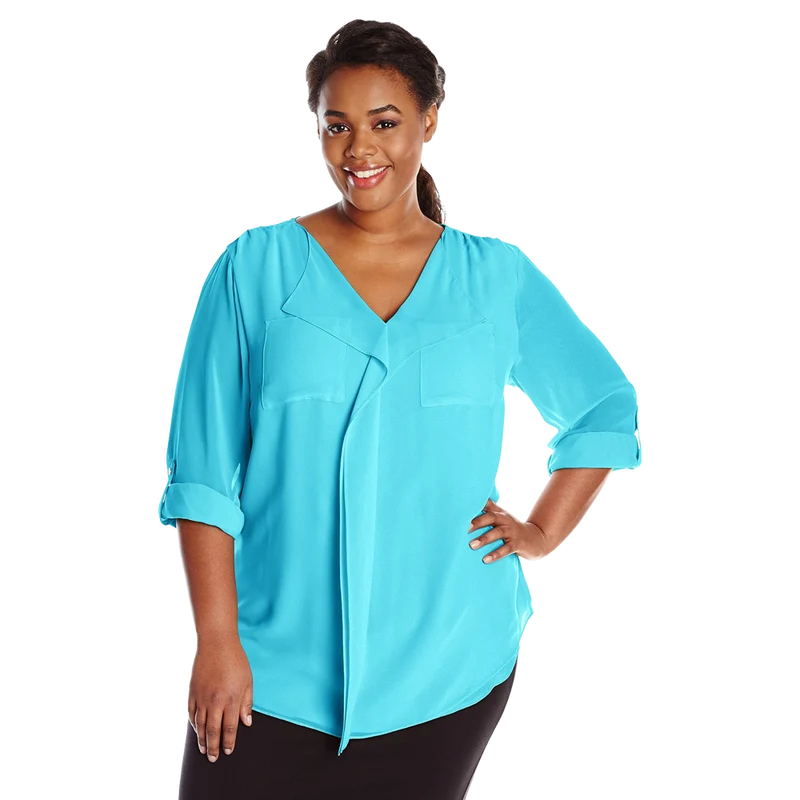 Calvin Klein Women's Plus Size Modern Essential Ruffle Front Blouse
