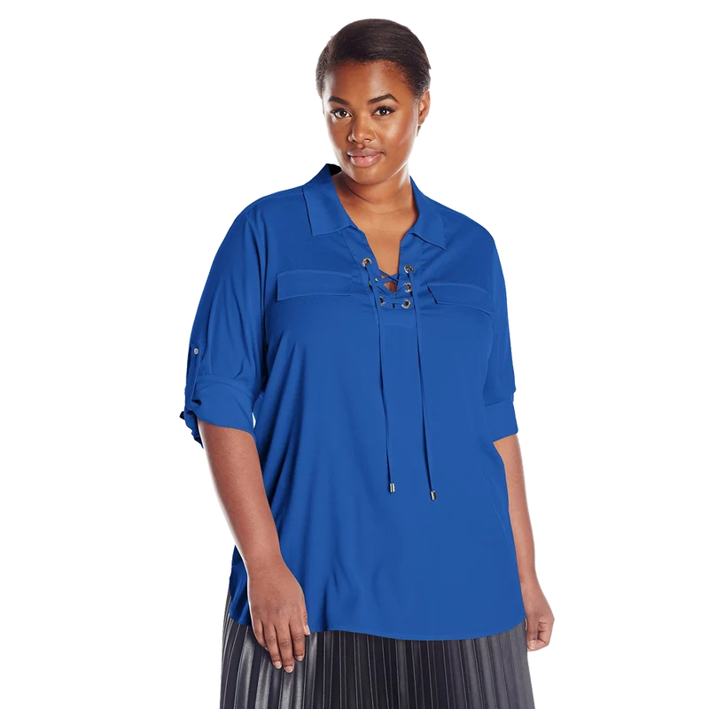 Calvin Klein Women's Lace Up Top with Collar