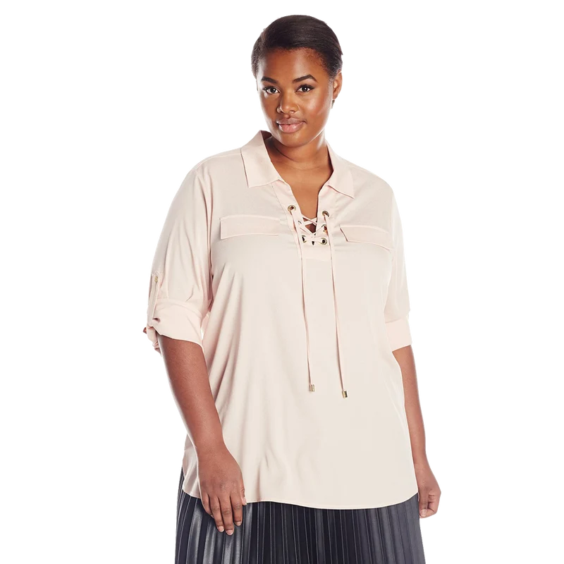Calvin Klein Women's Lace Up Top with Collar